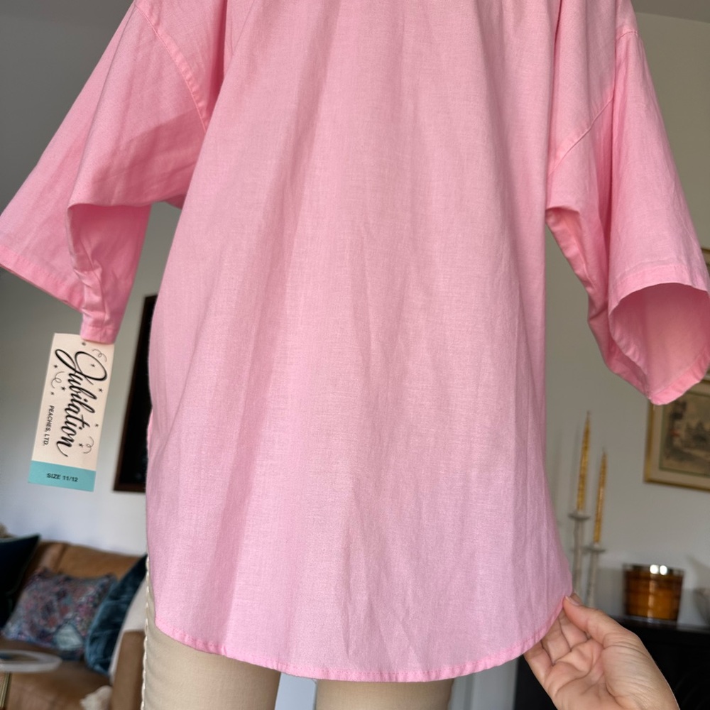 NWT’s Vintage 80’s Bubblegum Pink Button-Up Shirt with Patches - Picture 13 of 16
